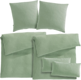 Pure Label Musselin Bettwäsche 135x200 - 6-teilig: Bettbezug 135x200 + Kissenbezüge 80x80 & 40x80 aus Baumwolle - Weiche Bettwäsche in Grün