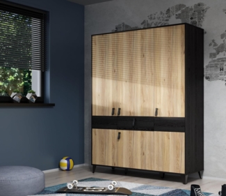 FORTE LYA Moderner Kleiderschrank 153, 4-türig, 1 Schublade, folierter Holzwerkstoff, 152,8 cm B x 200,7 cm H x 52,7 cm T