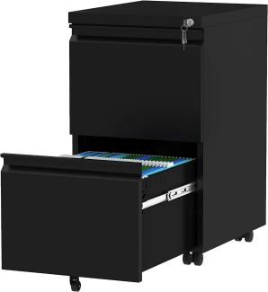 YITAHOME Mobiler Rollcontainer mit 2 Abschließbaren Schubladen, Anti-Kipp-Roll-Aktenschrank mit Rad für Home Office, Aktenschrank unter dem Schreibtisch für Brief/Legal/A4-Größe, Schwarz, 51 x 39 x 71 cm