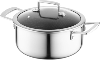 FLORINA ARISTO Edelstahltopf mit Glasdeckel 7,2l 28 cm Durchmesser | Für Induktions-, Gas-, Elektro-, Ceranherd | Mit Wabeneffekt | Sie können es im Ofen backen | Hitzebeständiger Deckel