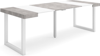 Skraut Home | Ausziehbarertisch | Multifunktionaler ausziehbarer | 220 | Für 10 Gäste | Massivholz Beine | Moderner Stil | Mattweiß und Zement