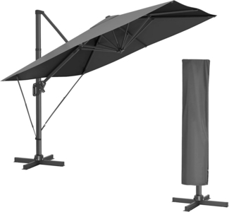 Songmics Sonnenschirm mit Ständer, 360° drehbar, UPF 50+, Rauchgrau, 253 x 290 x 290 cm