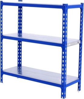 Simon Rack Schwerlastregal, 1000 x 800 x 300 mm, Bis 180 kg Belastbar, 3 Verstellbare Ablagen, Kellerregal, Lagerregal, Blau/Verzinkt - Simonclick