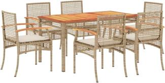 7-tlg. Garten-Essgruppe mit Kissen Beige Poly Rattan