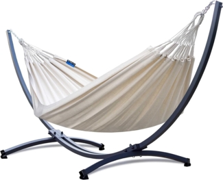 Potenza Medelin Hängematte mit Gestell – 220kg für 2 Personen I 100% Baumwolle Hängematte XL - 220x140, 160kg I Creme