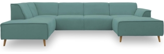 DOMO Collection Jules Wohnlandschaft, Skandinavisches Sofa mit Federkern, Couch in U-Form, Mint, 191 x 333 x 159 cm