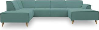 DOMO Collection Jules Wohnlandschaft, Skandinavisches Sofa mit Federkern, Couch in U-Form, Mint, 191x333x159 cm