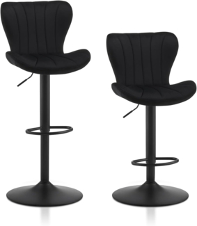 TUKAILAI Barhocker 2er Set Samt, Barstuhl Höhenverstellbar，360°Drehbar, Hocker mit lehne,fußstütze,metallrahmen, Moderner Schalenform Küchenhocker Tresenhocker für Küche Bars, Schwarz