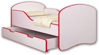 ACMA Jugendbett Kinderbett mit Einer Schublade und Matratze Weiß I 140 160 180 (140x70 cm + Schublade, Rot)