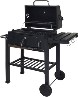 Mendler Holzkohlegrill mit Deckel und Ablagen, Stahl Schwarz, 110 x 100 x 51 cm