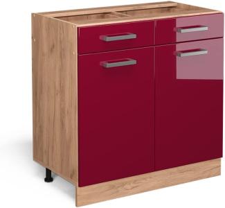 Vicco Küchenschrank Küchenzeile R-Line, Bordeaux Hochglanz, Schubladenunterschrank 80 cm, ohne AP