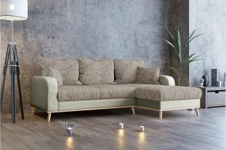 Stylefy Ontario Ecksofa Strukturstoff BERLIN Kunstleder MADRYT Hellbraun Beige Rechts