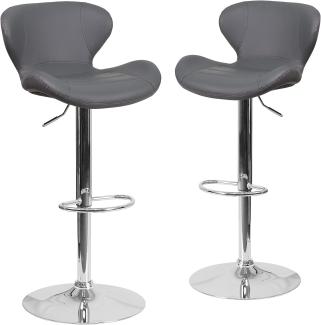 Flash Furniture Moderner Barhocker gebogener Rückenlehne und Chromfuß, höhenverstellbar, 2 Stück, Metall, Sperrholz, Chrom, Schaumstoff, Graues Vinyl, 2 Pack