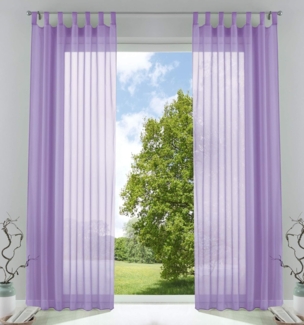 2er-Pack Gardinen Transparent Vorhang Set Wohnzimmer Voile Schlaufenschal mit Bleibandabschluß HxB 245x140 cm Flieder, 61000CN