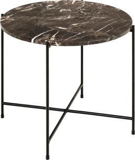 AC Design Furniture Agnar Runder Beistelltisch mit Poliertem Echtem Türkischem Marmor in Braun und Schwarzem Metallsockel, Ø: 52 x 40 cm, Kleiner Lampentisch mit Echtem Marmor, Brauner Akzenttisch