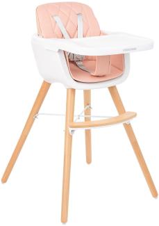 Kikkaboo, Kinderhochstuhl 2 in 1 Woody, Kinderstuhl, Tisch verstellbar, Gurt pink