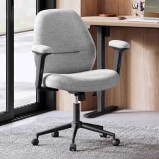 SONGMICS Schreibtischstuhl, Schminkstuhl, Bürostuhl, Drehstuhl gepolstert, höhenverstellbar, Armlehnen, Wippfunktion, für Büro, Homeoffice, Jugendliche, Taubengrau OBG035G01