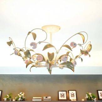 Licht-Erlebnisse Deckenleuchte ROSE, ohne Leuchtmittel, Romantische Deckenlampe Rosa Weiß Floral Blumen Metall Schlafzimmer