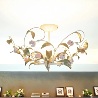 Licht-Erlebnisse Deckenleuchte ROSE, ohne Leuchtmittel, Romantische Deckenlampe Rosa Weiß Floral Blumen Metall Schlafzimmer