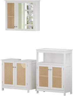 Vicco Badmöbel-Set Rosario, Weiß, moderne Serie, Badezimmer, dekorative Front, Spiegelschrank, Waschtischunterschrank, Sideboard