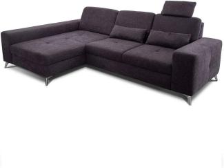 CAVADORE Ecksofa Bali / Trendige Sofaecke mit Longchair links & Federkern / Inkl. Sitztiefenverstellung, Kopfstütze & Nierenkissen / 286 x 92 x 176 / Flachgewebe: Dunkelgrau