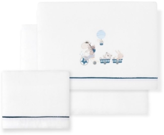 INTERBABY · Fleece-Plüsch-Bettlaken-Set für Babybett "Jirafa Bicicleta"weiß petroleum · 3- Teilig Winter -Bettwäsche-Set für Babywiege