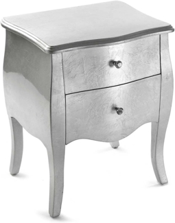 Versa Cagliari Nachttisch oder zusätzlicher Tisch für das Schlafzimmer oder Wohnzimmer, mit 2 Schubladen, Maßnahmen (H x L x B) 60 x 39 x 50 cm, Holz, Farbe: Silber