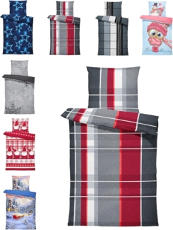 One Home Bettwäsche Winter Thermofleece, Fleece, 2 teilig, Kariert gestreift, kuschelig flauschig warm weich Modern