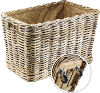 Kobolo Kaminholzkorb Holzkorb aus Rattan mit Jute und stabilen Rollen