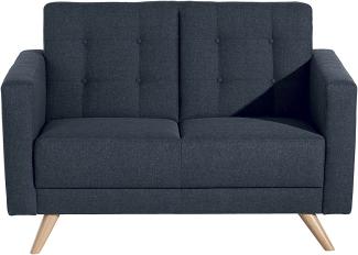 Julian Sofa 2-Sitzer Flachgewebe Blau Buche Natur