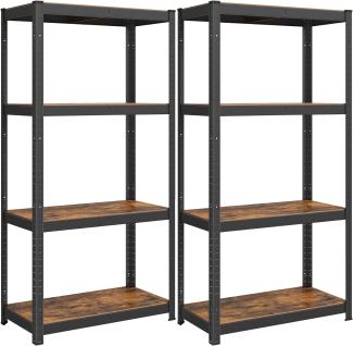 Songmics Standregal, 2er Set, Bücherregal, Lagerregal, 4 Ablagen, verstellbar, 40 x 80 x 160 cm, jeweils bis 520 kg belastbar, für Küche, Wohnzimmer, vintagebraun-schwarz GLR044B12