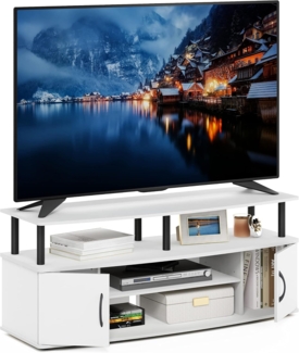 Furinno Jaya Großes Unterhaltungszentrum für bis zu 55-Zoll-Fernseher, Holzwerkstoff, Weiß schwarz, PVC-Rohr