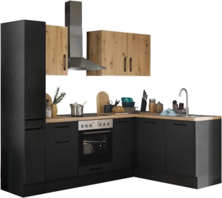 Turin L Eckküche 240 x 211 x 60 cm, schwarz - Basic Küchengeräte - Moderne, geräumige Küche in Artisan-Eiche Optik mit viel Stauraum