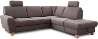 Cavadore Ecksofa Wisconsin mit Bettfunktion / Schlafsofa mit Federkern in Lederoptik / Inkl. 2 Kopfstützen + Stauraum / Landhausstil / Holzfüße in Buche / 248 x 88 x 215 cm / Grau
