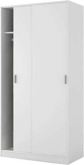 Dmora Kleiderschrank mit zwei Schiebetüren mit Kleiderstange und einem Innenregal, Farbe Weiß, Maße 100 x 200 x 51 cm