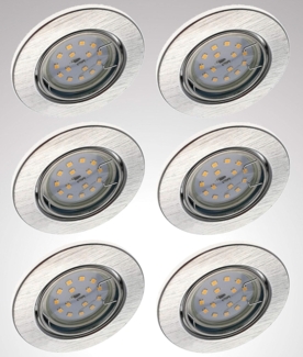 TRANGO LED Einbauleuchte, Dimmfunktion, 6er Set 6729-069MOSD LED Einbaustrahler in Aluminium gebürstet Rund incl. 6x5 Watt 3 Stufen dimmbar Ultra Flach LED Modul 3000K warmweiß, Warmweiß, Deckenspot, Einbauspot, Deckenleuchte