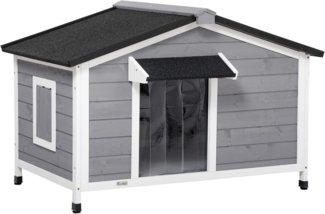 PawHut Hundehütte aus Holz, mit abnehmbarem Boden, Outdoor, Grau, BxTxH: 109 x 79 x 72 cm