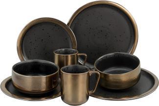 CreaTable 23593 Kombiservice Modern Industrial für 2 Personen, Steinzeug, schwarz/gold (1 Set, 8-teilig)