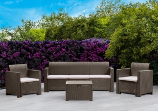 Dmora - Loungeset für draußen Venus, Outdoor-Lounge mit Couchtisch, Terrassenset mit Kissen, Gartenkomposition mit Sofa und Sesseln, Made in Italy, Taube