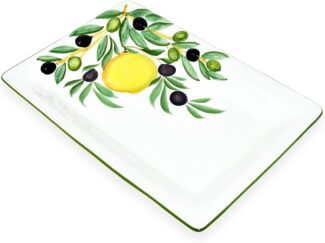 Lashuma Servierteller »Zitrone Olive«, Keramik, (1-tlg), Rechteckiger Wurstteller, Servierplatte 32x20 cm