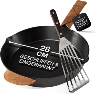 Moritz & Moritz Bratpfanne Gusseisenpfanne 28cm, Gusseisen (Set), Alle Herdarten Ofen & Grill geeignet, Voreingebrannt
