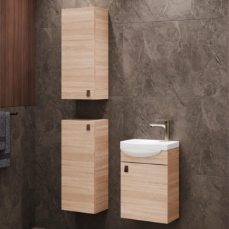 Planetmöbel Badset aus Unterschrank 40cm mit Waschbecken und 2X Midischrank in Sonoma Eiche, Set für Badezimmer 4-teilig