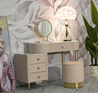 Dmora - Frisiertisch Taquari, Schminktisch, Schminkstation, Konsolentisch, 120x40 h75 cm, Rosa und Gold