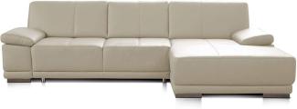 CAVADORE Schlafsofa Corianne in echtem Leder / Eckcouch mit Bettfunktion und beidseitiger Armteilverstellung / 282 x 80 x 162 / Echtleder, weiß