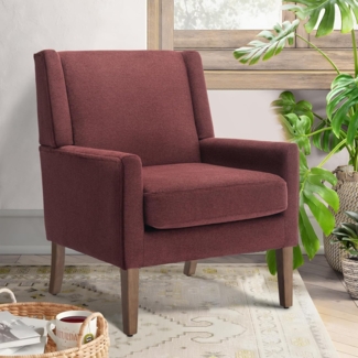 COLAMY Sessel Moderner Ohrensessel für das Wohnzimmer, gepolsterter Stoff-Akzent-Fauteuil, Einzelsessel mit Lounge-Sitz und Holzbeinen für Schlafzimmer/Büro/Leseecken (Rot)