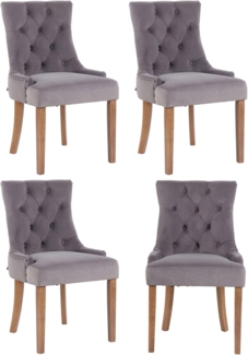 CLP 4er Set Esszimmerstuhl Aberdeen Samt Antikes Design mit Gestell aus Kautschukho,grau antik-hell