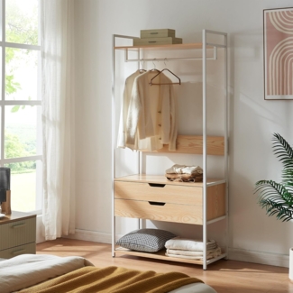 Garderobenständer Larem mit 2 Schubladen Weiß/Eicheoptik [en. casa]