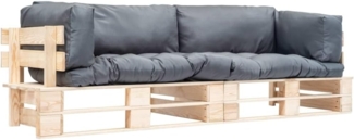 2-tlg. Garten-Palettensofa mit Grauen Kissen Kiefernholz