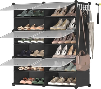 Songmics Schuhregal mit 6 Fächern, Schuhschrank, 30 x 40 x 30 cm pro Fach, schmal, mit Türen, Stahlrahmen, Kunststoff, für Flur, Schlafzimmer, Eingangsbereich, schwarz CPL033B01