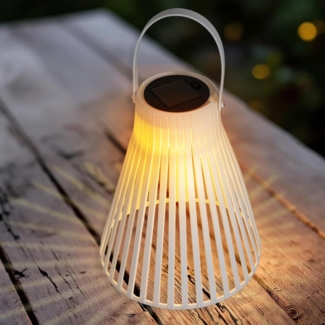 Spetebo LED Solarleuchte Solar LED Laterne Trichterform - 23 cm, moderne Garten Laterne, LED fest integriert, warm weiß, mit Henkel zum Aufhängen